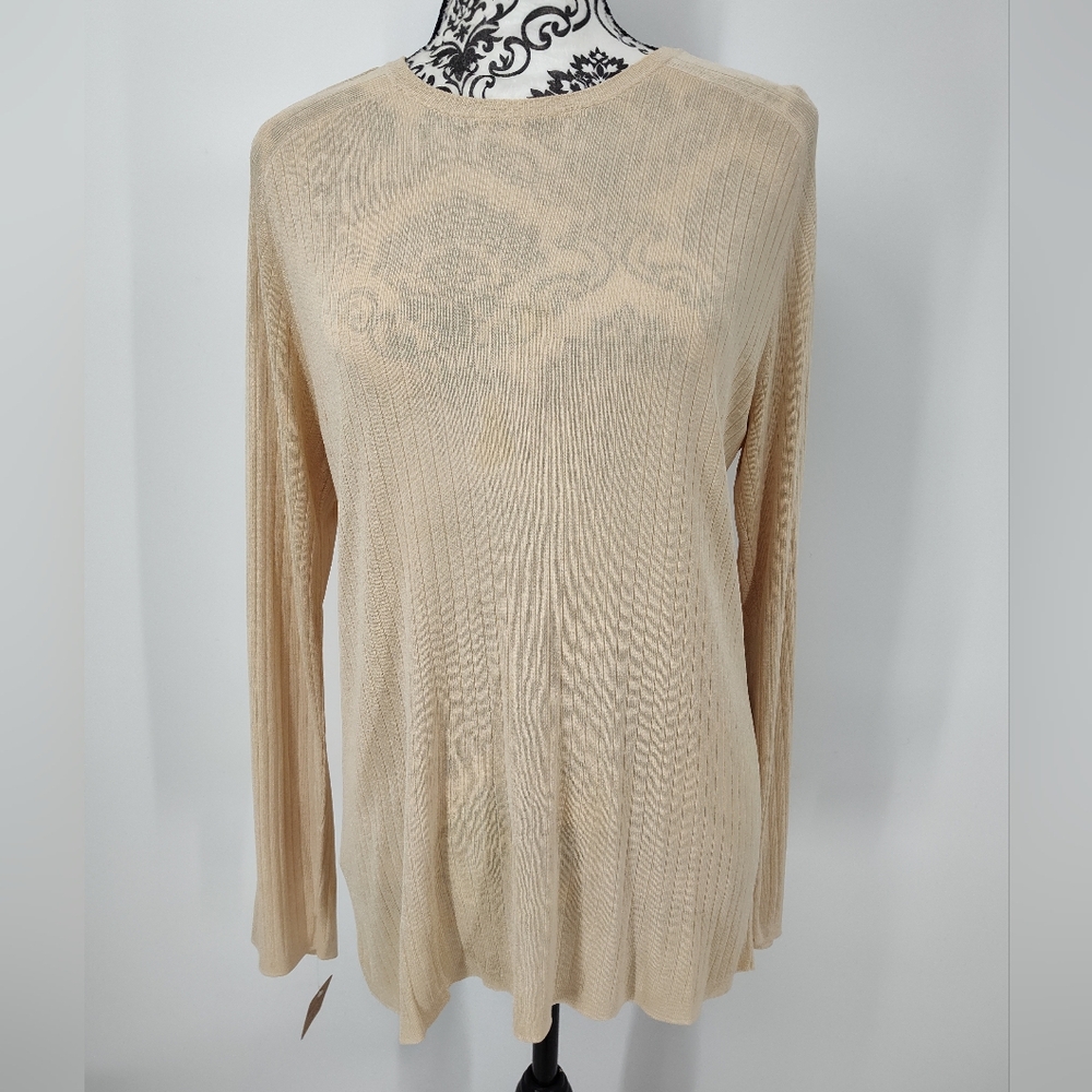 Donna Karan Beige Long Sleeve 100% Silk Knit Sweater Women's Size Small